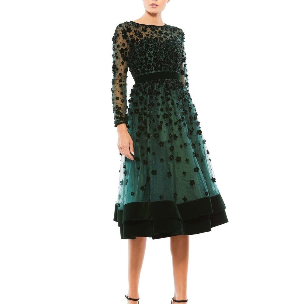 NWT Mac Duggal Floral Appliqué Tea Cokctail Dress 67007 EMARALD SZ 16‎ - Picture 5 of 6